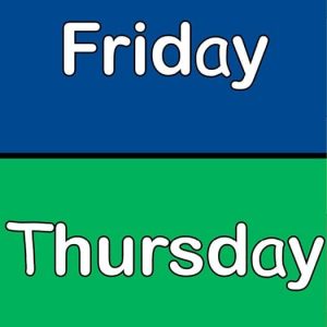 the days of the week, Sunday through Saturday