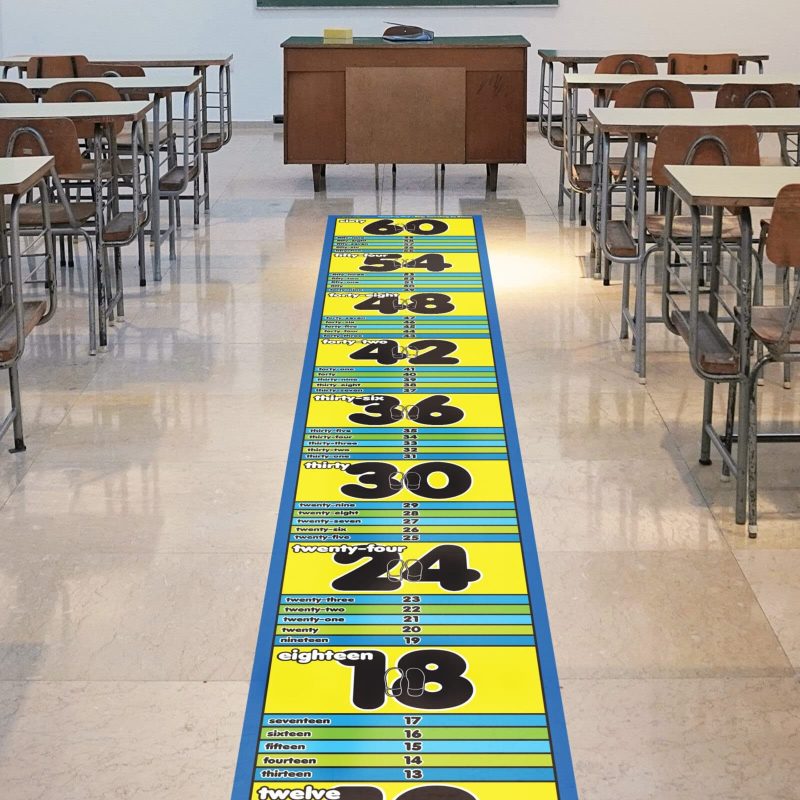 skip counting indoor sticker, skip counting by 6s sticker placed on a classroom floor