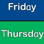 the days of the week, Sunday through Saturday