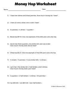 Money Hop worksheet