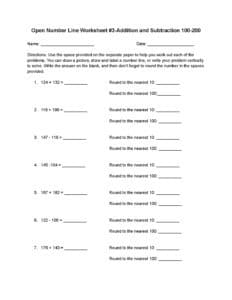 Open Number Line Worksheet