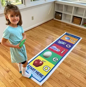 student standing by vowel hop